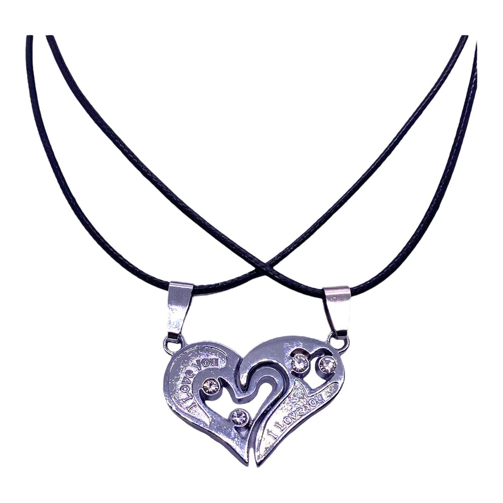 His Her Lovers Husband Wife Couples Silver I Love You Heart Necklaces Set